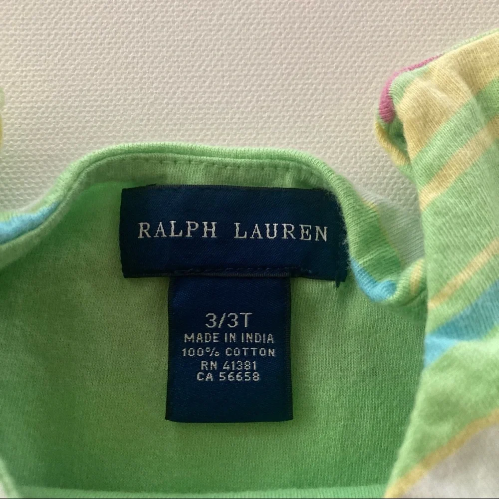 Ralph Lauren Toddler Girl 3T Pink Stripe Ruffle Dress Spring Summer
